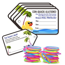 Duck Tags - 35 Pack, 2.2 x 3.5 Inches, Rubber Duck Tag with Hole and 35 Rubber Bands