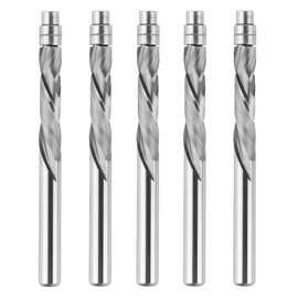 SpeTool 5PCS Spiral Flush Trim Router Bits with Guide Bearing 1/4 Shank,1-1/8" Cutting Diameter Extra Long 3" OVL,Carbide Compression Router Bit for Wood Trimming