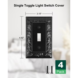 TREEWELL 4-Pack Single Toggle Light Switch Cover Plate, Decorative Black Switch Plate Covers, Paisley Pattern 1 Gang Metal Wall Plate, Corrosion Resistant