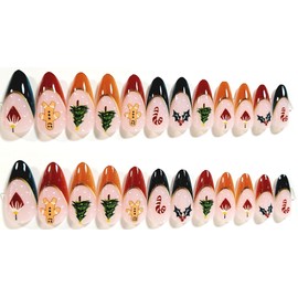 Christmas Tidings French Manicure Glossy Almond Press On Nails - 24 Pieces - Artificial Nail Kit