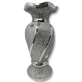 Shiny Sparkly Mirrored 40 CM Crushed Diamond Glitter Flower POT Silver Sparkle Flower Vase Luxury Home Decoration
