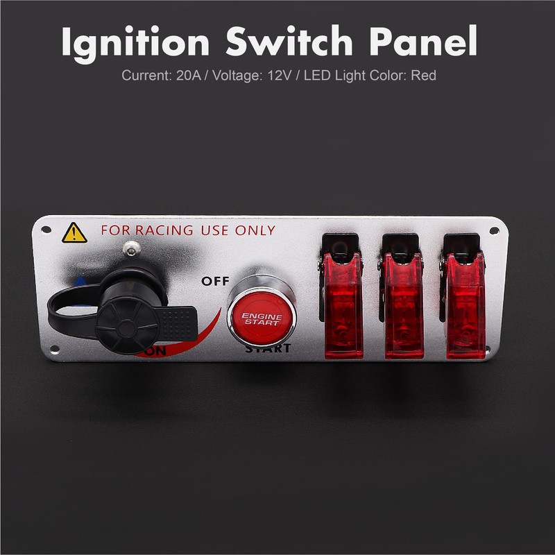 Ignition Switch Panel Kit, 12V Engine Start Push Button 5