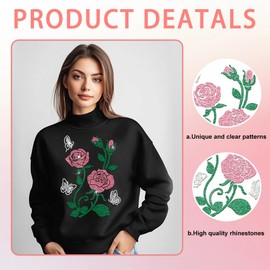 GOMAKERER 1 Pc Rose and Butterfly Rhinestone Iron on Hotfix Transfer Decal, Bling DIY Patch Clothing Repair Applique T-Shirt Vest Shoes Hat Jacket Decor Clothing DIY Accessories