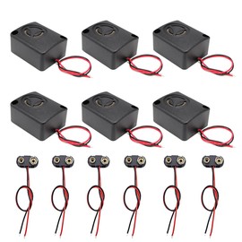 SazkJere 6 Sets DC12V 9-15V Black Electronic Mini Piezo Alarm Siren Insurance Anti-Theft High-Decibel Square Active Buzzer 110dB with 9V Battery Clip Buckle T-Type Connector