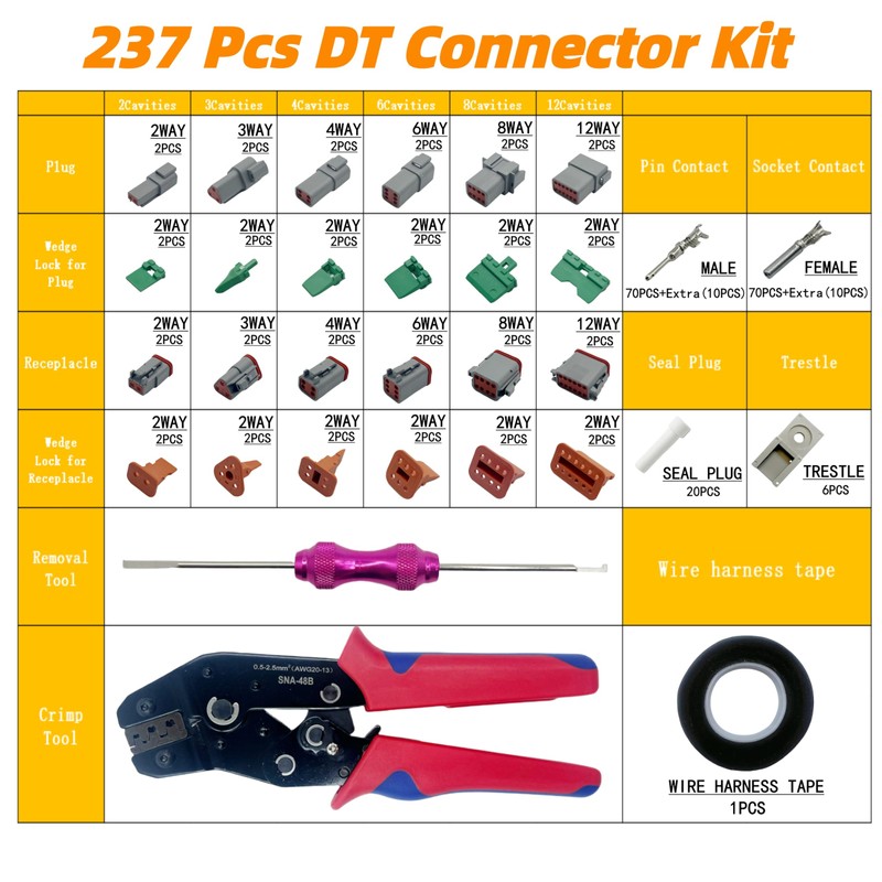 237 PCS Deutsch Connector Kit with ratchet crimping pliers and