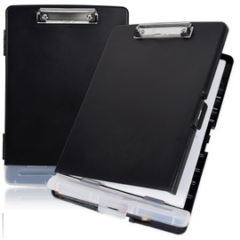Marte Vanci Clipboard with Storage, Plastic Nursing Clipboard Folder with Pen Holder Heavy Duty Portable A4 File Storage Folder Box Writing Clip Board for School Office Work Medical Personnel Black