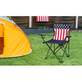Eternal Living American Flag Camping Chair with Cupholder, Blue