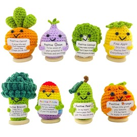 Lowealuk Positive Crochet Gift Set - Inspirational Gift for Coworkers Friends, Employee Appreciation Gifts, Emotional Support Crochet Veggies &Fruits, Encouragement Gift (8pcs)