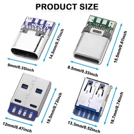 ZHUROUPU 20PCS USB 3.1 Typ-c weiblich männlich Lötkabel Stecker PCB Board, DIY 4 Pin USB 3.0 Typ A/24Pin USB 3.1 Typ C männlich & weiblich Stecker Buchse Stecker PCB Board Modul mit schwarzem Gehäuse