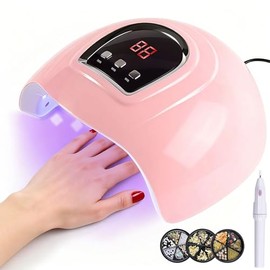 Lámpara De Uñas,Lámpara Secador De Uñas Set Con 3 Temporizadores, Sensor Inteligente, Placa Base Extraíble, 15pcs Niña Pinceles Para Uñas,10pcs Rollos