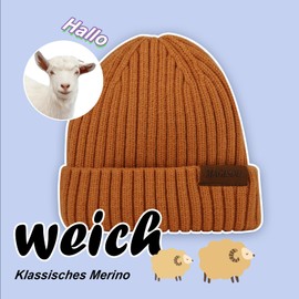 MAGISDU Baby Winter Hat Children's Merino Hat Boys and Girls Wool Hat Knitted Hat Winter Beanie Thermal Fleece Lined, Teal yellow