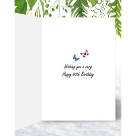 Grandma 80th Birthday Card - Happy Birthday - Fabulous at 80 - Pretty Flowers and Butterflies - A5 Size Card with Yellow Envelope