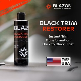 BLAZON Black Trim Restorer (8 oz) Max Strength Dye-Infused Solution Restores Faded Black Plastic Car Trim to Like New Finish in Seconds, Covers Scratches & Scuff Marks, UV Ray Protection, Long Lasting