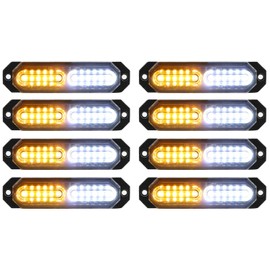 ASPL 8pcs Sync Feature Ultra Slim 12-LED Surface Mount Flashing Strobe Lights for Truck Car Vehicle LED Mini Grille Light Head Emergency Beacon Hazard Warning lights (Amber/White)