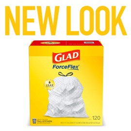 Glad Trash Bags, Tall Kitchen Drawstring Garbage Bags, 13 Gallon White Trash Bag for Kitchen Trash Can, Unscented, 120 Count