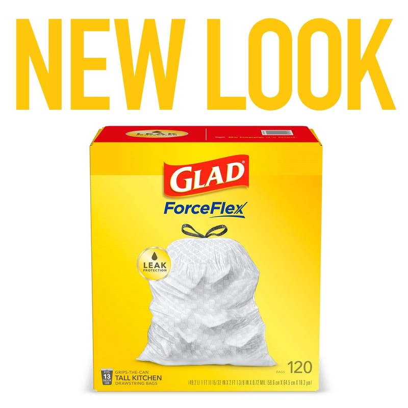 Glad Trash Bags, Tall Kitchen Drawstring Garbage Bags, 13 Gallon