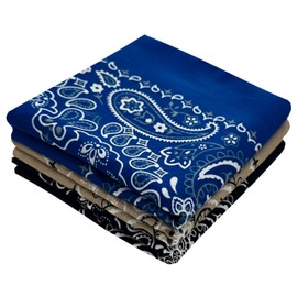 Cotton Bandanas for Men Women - 22x22 In, Paisley, 3 Pack - Large Head Bandanna Handkerchief Scarf Headband (Black Blue Tan)