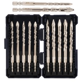 Tuvkkgui 10PC 1/4''*5,5/16''*5 Special Crooked Head Eccentric Drill Bit Set Professional Masonry Drill Bit Set (No water drilling)Concrete Drill Bit Set for Glass,Brick,Plastic,Cement,Wood,Tile,Metal