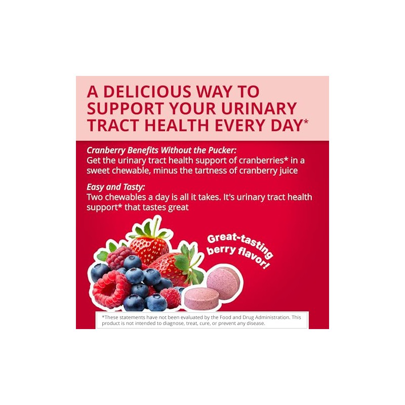 Uricalm Cranberry, Daily Dietary Supplement Chewable with D-Mannose, Berry, 60