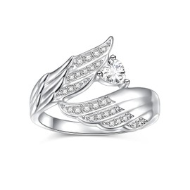 925 Sterling Silver Angel Wings CZ Ring Big Feather Ring Jewelry GIft For Women Size 6