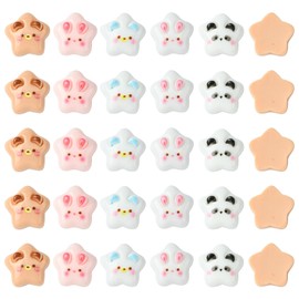 Stiesy 50 Pcs 5 Colors Stars Shape with Cute Animal Resin Slime Charms Beads Cartoon Pig Panda Rabbit Bear Flat Back Beads Charms Cabochons Embellishment for DIY Craft Scrapbooking Hair Clip Decor