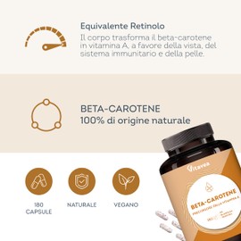 Betacarotene Integratore Abbronzatura Forte 180 Capsule - Attivatore Melanina da Estratto di Carota - Vitamina A Naturale Senza Additivi - Pelle Dorata Uniforme e Duratura - Vitavea