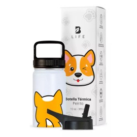 B Life Termo De Agua Para Niños 355 Ml. Con Popote Y Asa. B Life Perro