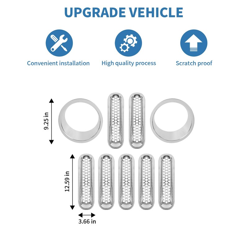 PDKLIN for Jeep JK Front Grille Inserts & Headlight Cover