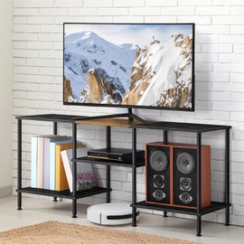 OYEAL 50 Inch TV Stands for Living Room Small Entertainment Center with Open Storage Shelves, Black TV Stands TV Media Console Table for 50 40 32 Inch TV