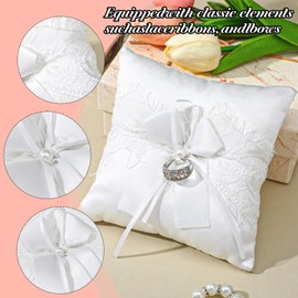 Heclia Ring Bearer Pillow Lace Pearl Ivory Ring Bearer Cushion for Wedding Party Wedding Rings Pillow with Silk Bow Rings Bearers Holder for Proposal Weddings Ceremony 5.1'' x 5.1''