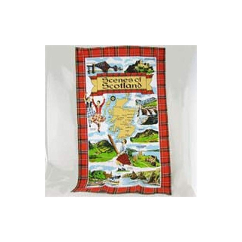 Scotland Tea Towel Scottish Scenes Map Souvenir Gift Landmarks Tartan