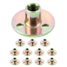 QWORK 3/8"-16 Iron Plate Nut, 12-Piece Set T-nut with Round Base Carbon Steel T-Nuts, Furniture Hardware Flange Insert Female Thread T-Nut