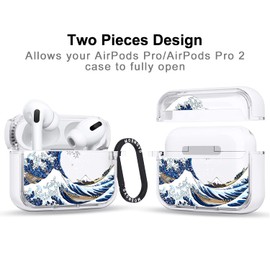 MOSNOVO Case for Airpods Pro & Airpods Pro 2, Protective Clear Case with Shockproof Dual Layer Hard Luxe Metal Ring Designed for Airpods Pro 2 Generation - Great Wave