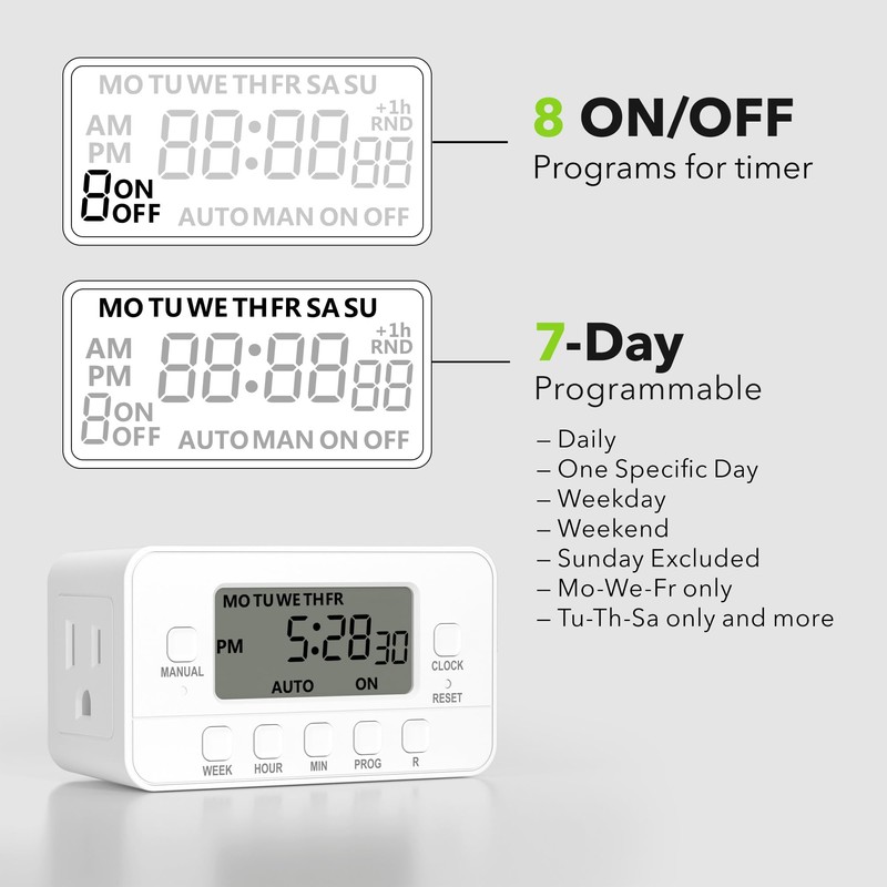 BN-LINK 7-Day Heavy Duty Digital Timer with Dual Outlet, LCD
