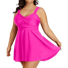 Aqua Eve Plus Size Two Piece Swimsuits for Women Tankini Bathing Suits Flowy Swim Dress with Shorts, Hot Pink, 20 Plus