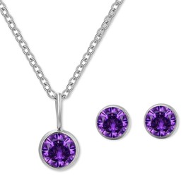 AOWVUTS Jewellery Set for Women, Necklace and Earrings with July Ruby Crystal, Birthstone Pendant Necklace Earrings Set, Solitaire Cubic Zirconia Necklace for Women and Girls, Copper, Crystal