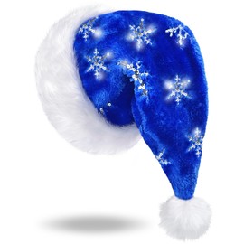 Dolkoic Christmas Hat Santa Hat for Adult Sequin Snowflake Hat Xmas New Year Party，Blue