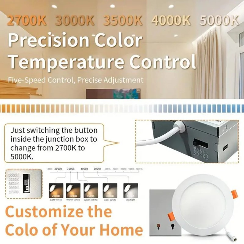 6 Pack 6 Inch 12W 5CCT Ultra-Thin LED Recessed Light