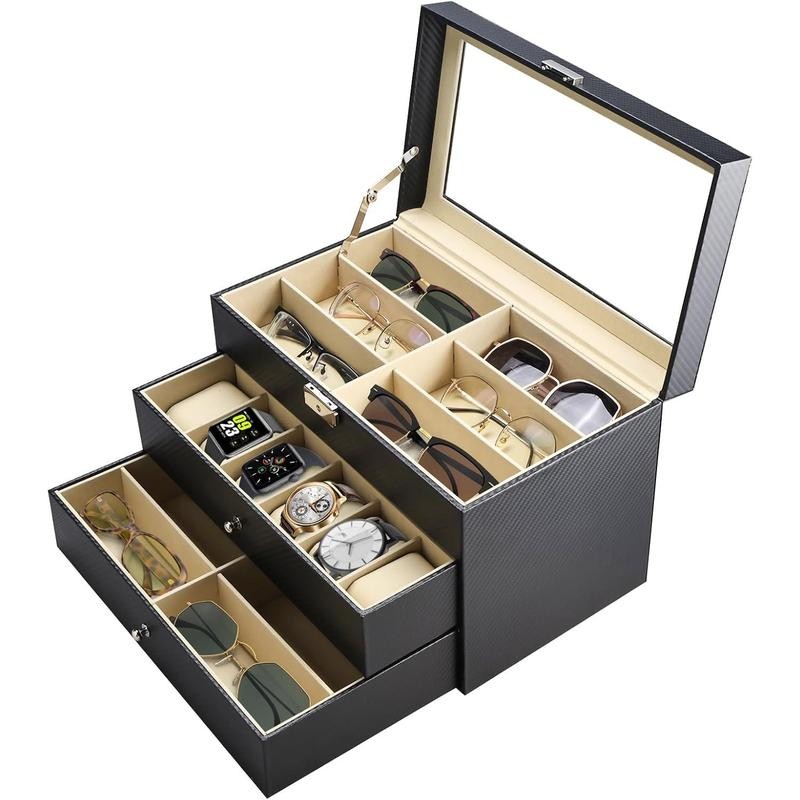 3 Layers 12 Slots Watch Boxes and Pieces Eyeglasses Sunglasses