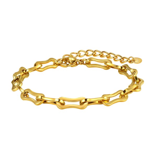 SKENUDY 18K Gold-Plated Chunky Chain Bracelets for Men and Women