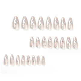 DANMANR Fake Nails Long Silver Press on Stiletto Nails Full Cover Fire Acrylic Fake Nails for Women and Girls 24PCS