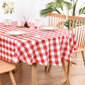 Wolkemer Farmhouse Oval Checkered Tablecloth Red and White Gingham Table Cloth Buffalo Plaid Fabric Table Cover for Dining Room Kitchen Party Table Decor 60x84 Inch