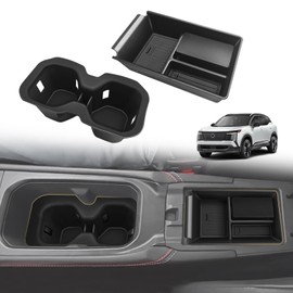 Muslogy Center Console Organizer & Cup Holder Insert 2PCS Set Compatible with 2025 Nissan Kicks Accessories Armrest Box Divider Storage Tray and Drink Stopper Non-Slip (Console Tray & CupHolder)