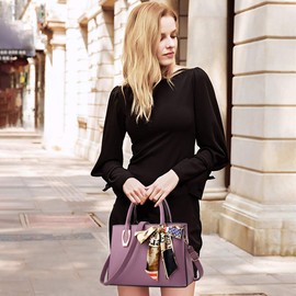 NICOLE & DORIS Fashion Women Top-Handle Handbag Synthetic Leather Bowknot Shoulder Bag, Large Capacity Working Hobo Bags with Many Compartments Purple