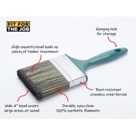 Fit For The Job 4 inch Shed & Fence Brush for Applying Exterior Woodstains, Varnish, Preservatives & Treatments on Smooth Planed & Rough Sawn Timber, 4" 100mm