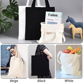 CINGHIA Cotton Bag, Jute Bag, Unprinted, Pack of 3 Linen Bags, Unprinted, 34 x 40 cm, Fabric Bag, Long Handle, Reusable Fabric Bags with Handle, Fabric Bags for Painting, black