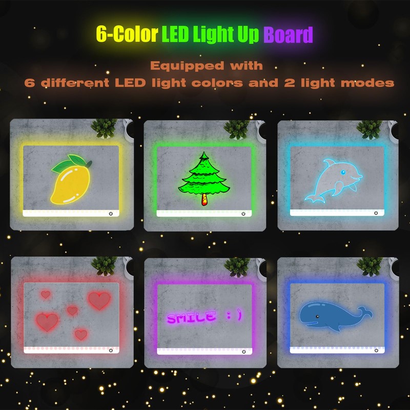 LED Drawing Board, 13.7"X10" LED Note Board with Colors, Light