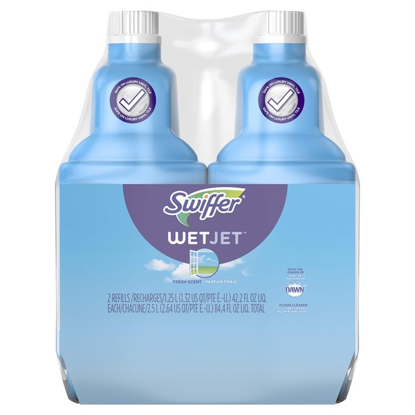 Swiffer Wetjet Hardwood Floor Mopping and Cleaning Solution Refills, All Purpose Cleaning Product, Open Window Fresh Scent, 42.2 Fl Oz (Pack of 2)