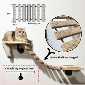 Deyyol Cat Wall Frame for Climbing. Handcrafted Pine Furniture: Sisal Rope Suspension Bridge, Cat Hammock, Steps and Travel Platform. Suitable for Climb, Perch, Activity. DIY Cat Highway and Cat Wall.