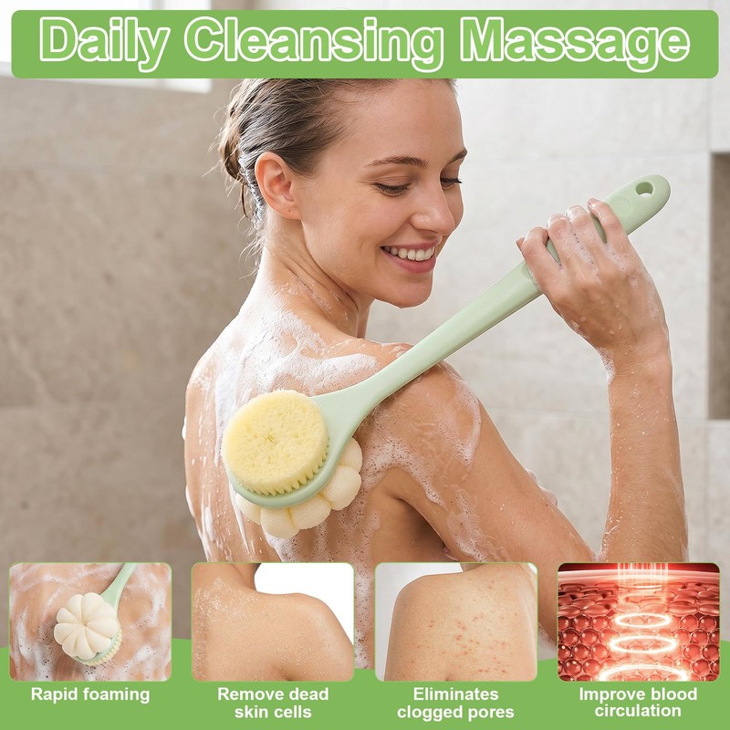 Back Scrubber for Shower with Long Handle, Double-Sided Shower Brush